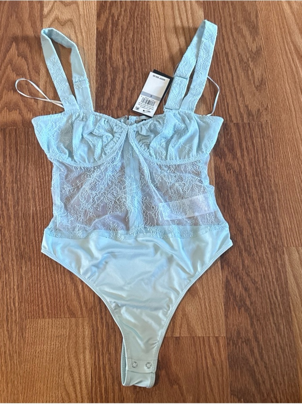 DANIELLE BERNSTEIN Light Blue Lace Bodysuit